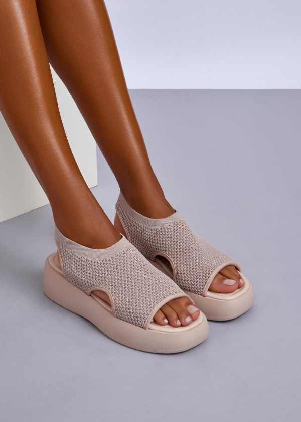 Beige Stretch Knit Platform Sandals 1