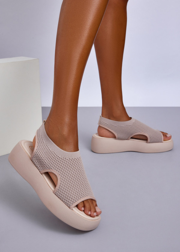Beige Stretch Knit Platform Sandals 2