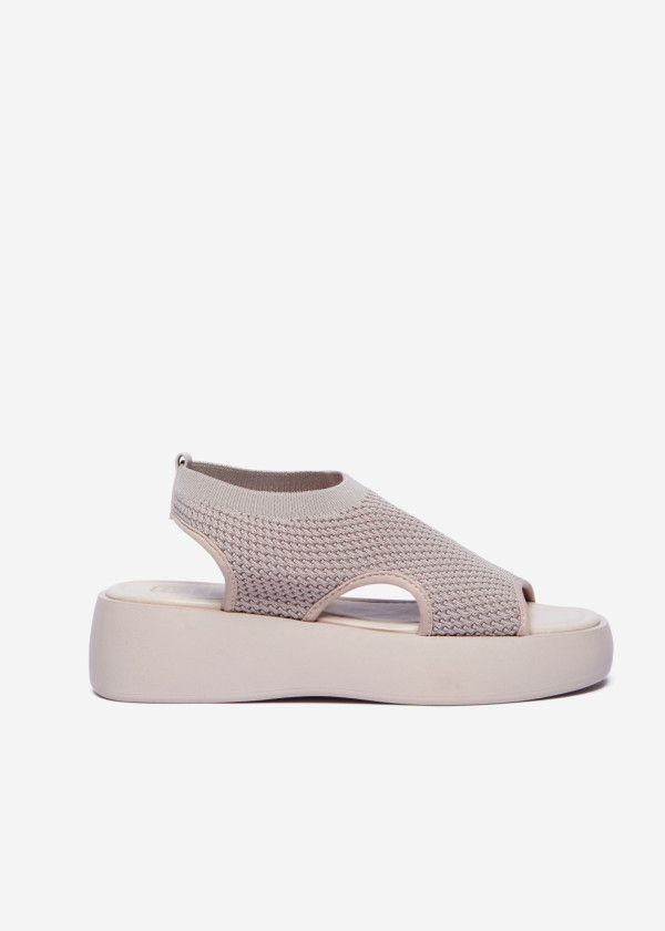 Beige Stretch Knit Platform Sandals 3