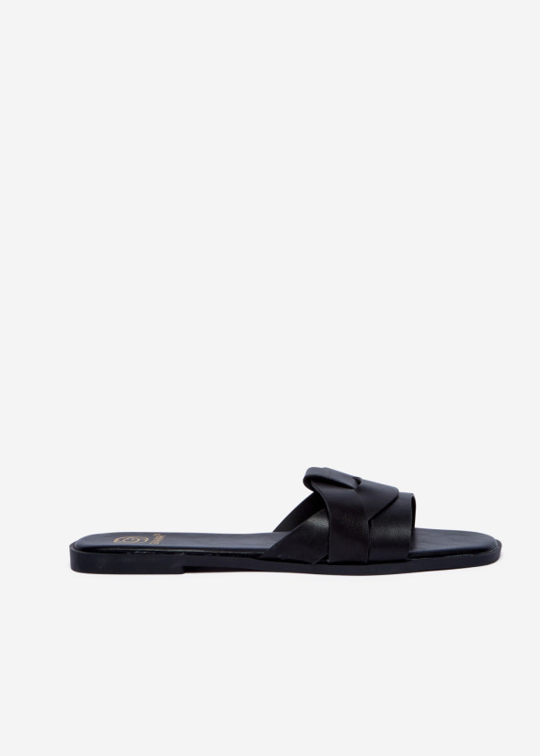 Black Braided Flat Sliders 3