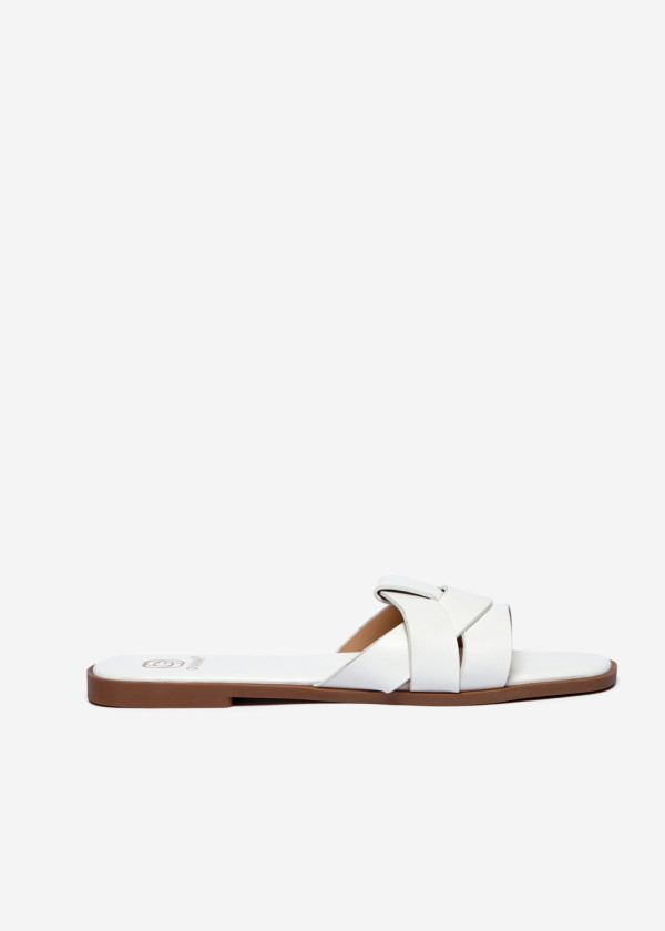 White Braided Flat Sliders 3