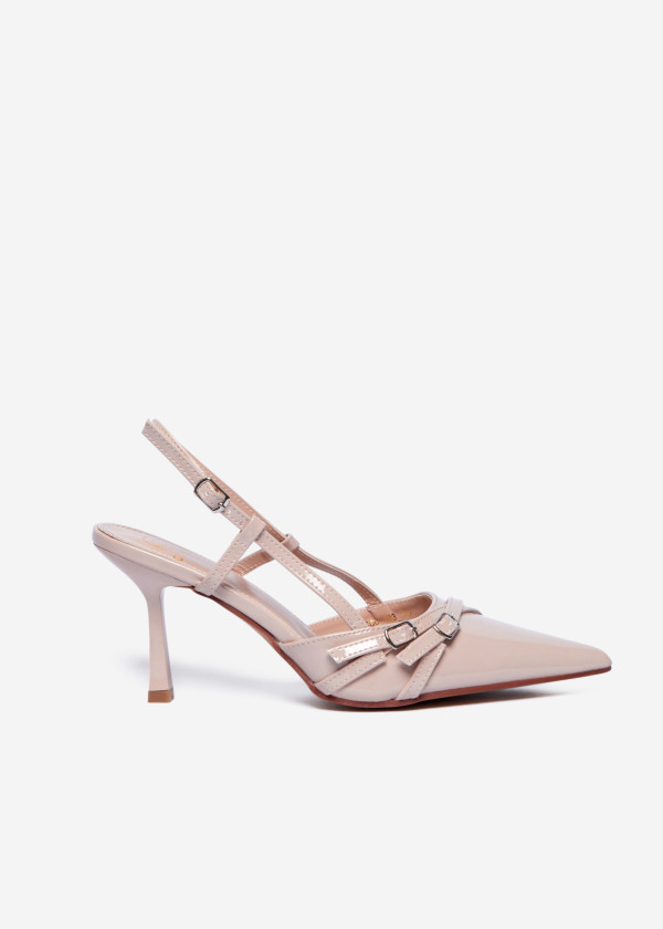 Beige Patent Slingback Pointed Heels 3