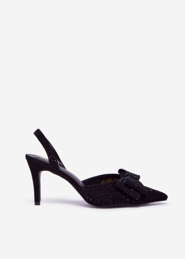 Black Slingback Heels with Large Bow and Stud Embellishments 2