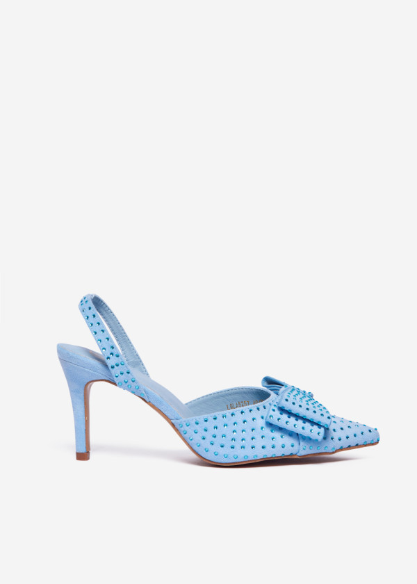 Light Blue Slingback Heels with Large Bow and Crystal Stud Embellishments 2