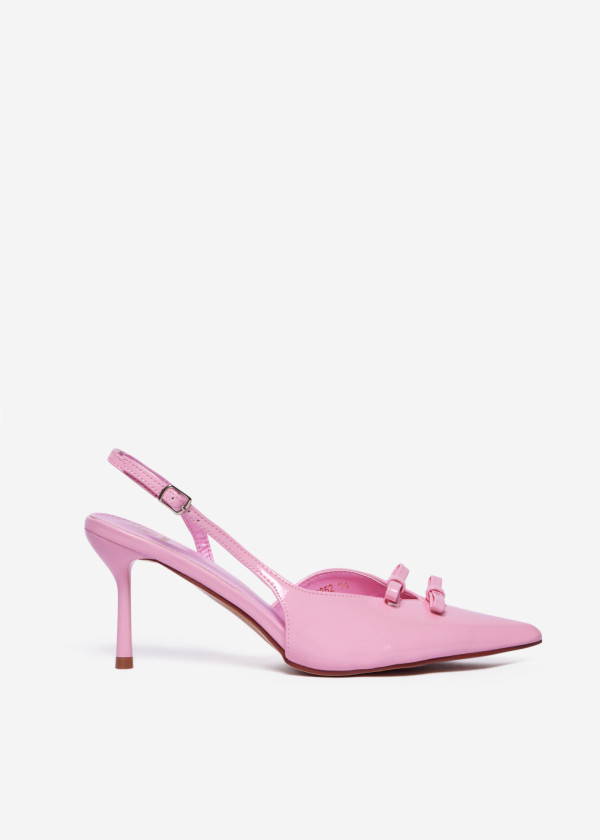 Pink Slingback Court Heels with Bow Detail 3
