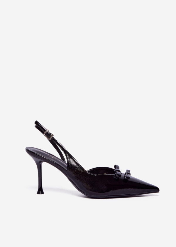 Black Slingback Court Heels with Bow Detail 3