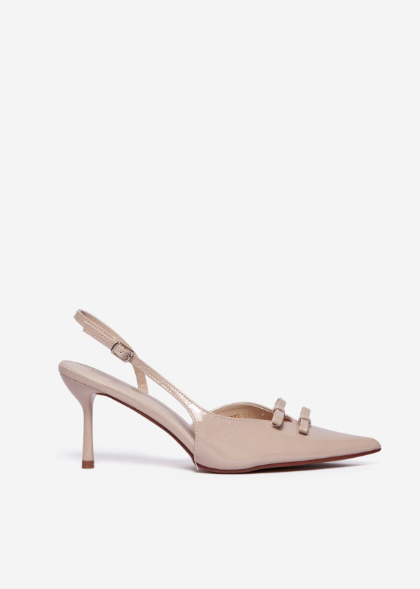 Beige Slingback Court Heels with Bow Detail 3