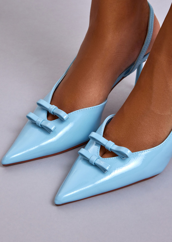 Light Blue Slingback Court Heels with Bow Detail 1