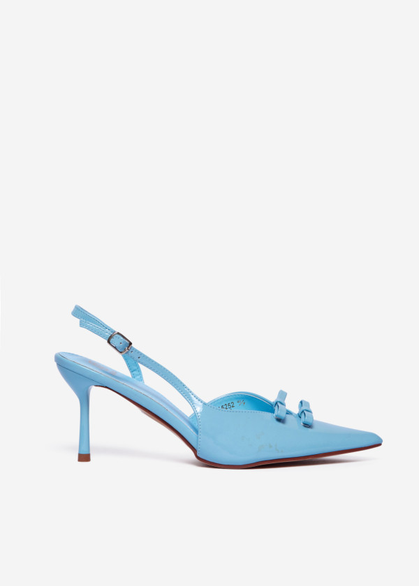 Light Blue Slingback Court Heels with Bow Detail 3