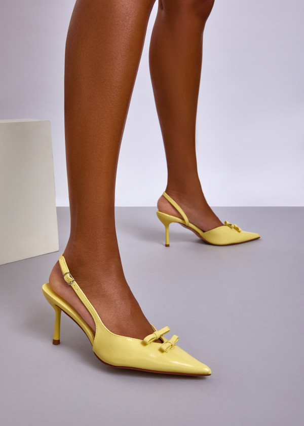 Yellow Slingback Court Heels with Bow Detail 4