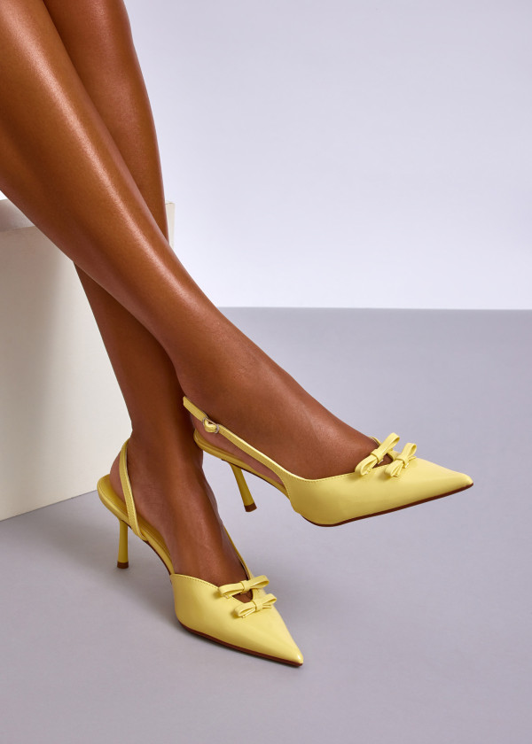 Yellow Slingback Court Heels with Bow Detail 1