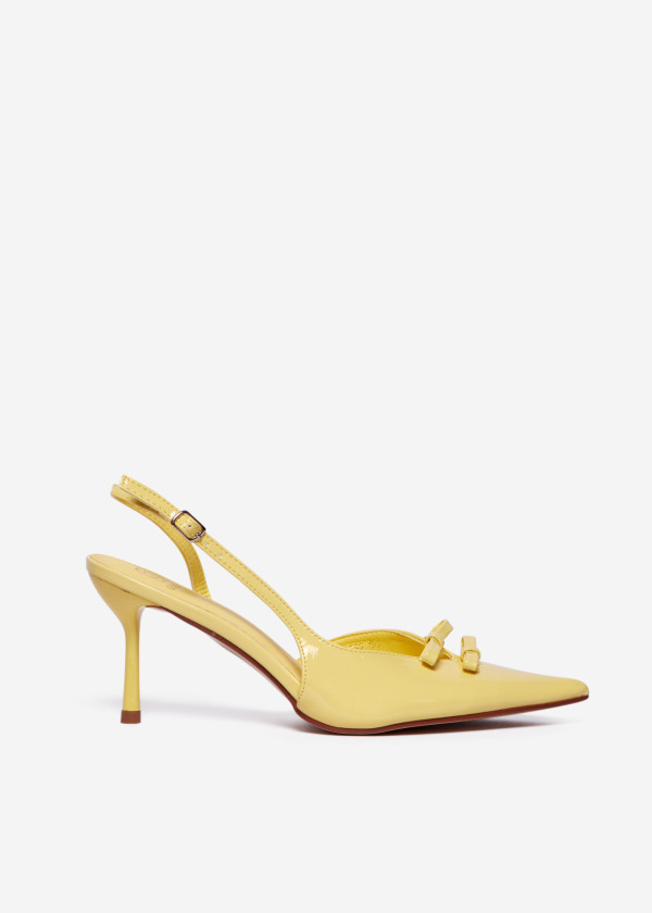 Yellow Slingback Court Heels with Bow Detail 2