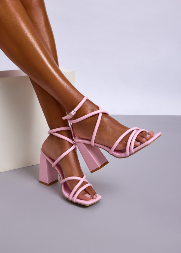 Pink Strappy Block Heel Sandals 2