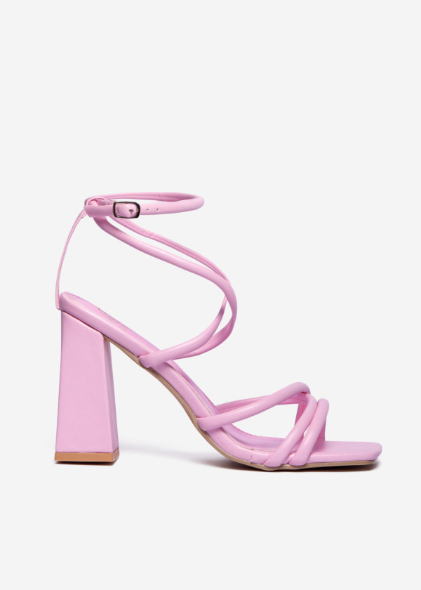 Pink Strappy Block Heel Sandals 3