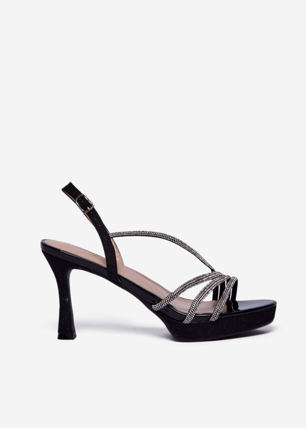 Black Rhinestone Strappy Stiletto Sandals 3