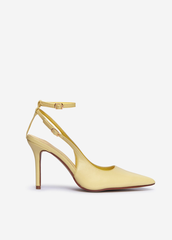 Yellow Pointed Toe Slingback Heels with Ankle Strap 3