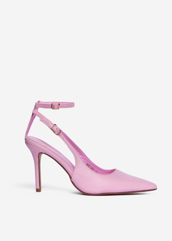 Pink Pointed Toe Slingback Heels with Ankle Strap 3