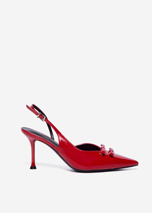 Red Patent Slingback Stiletto Heels with Bow Detail 3