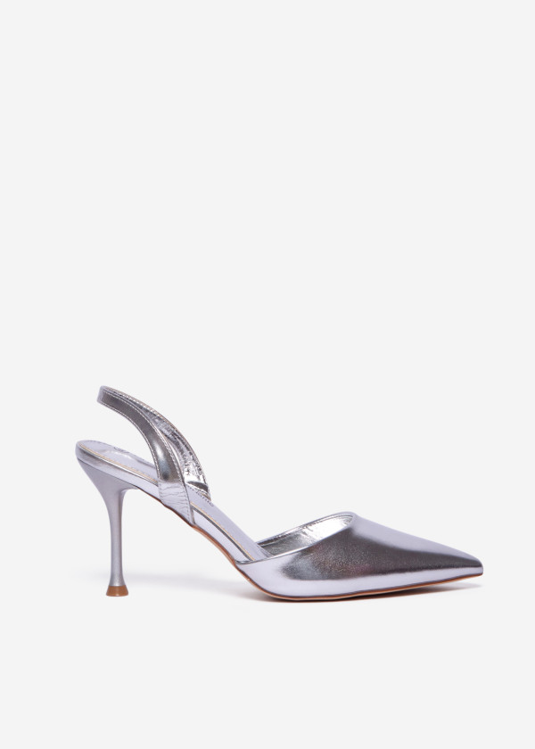 Silver Patent Slingback Stiletto Heels 3