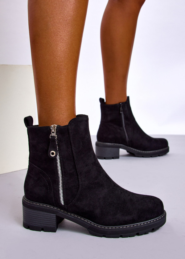 Black Suede Ankle Boots with Side Zip 1