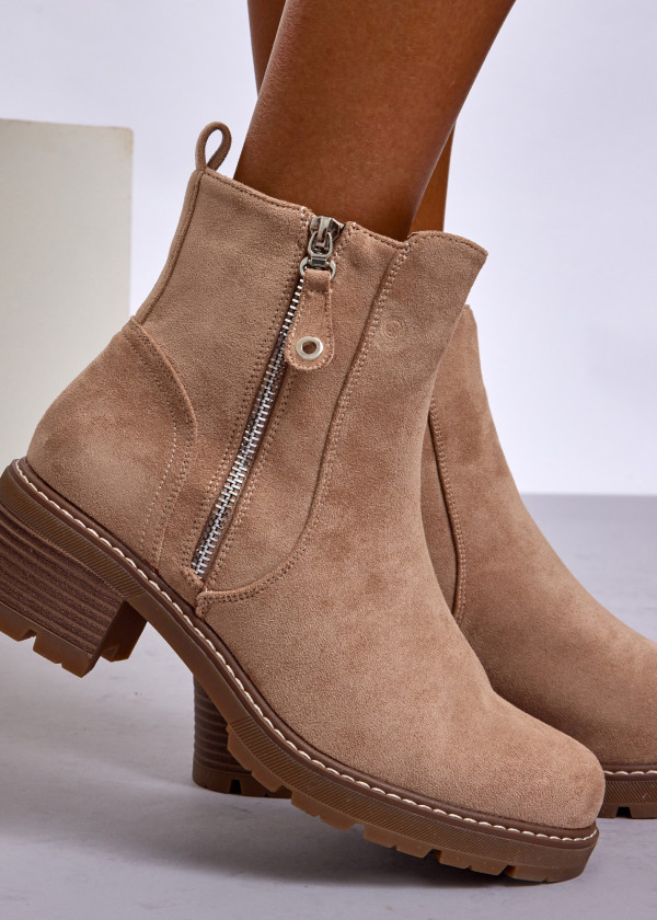 Khaki Suede Ankle Boots with Side Zip 2