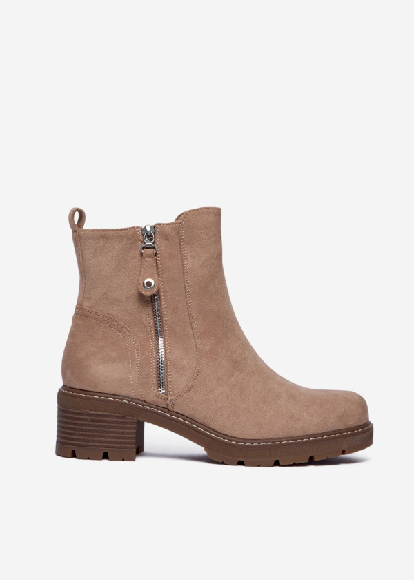 Khaki Suede Ankle Boots with Side Zip 3