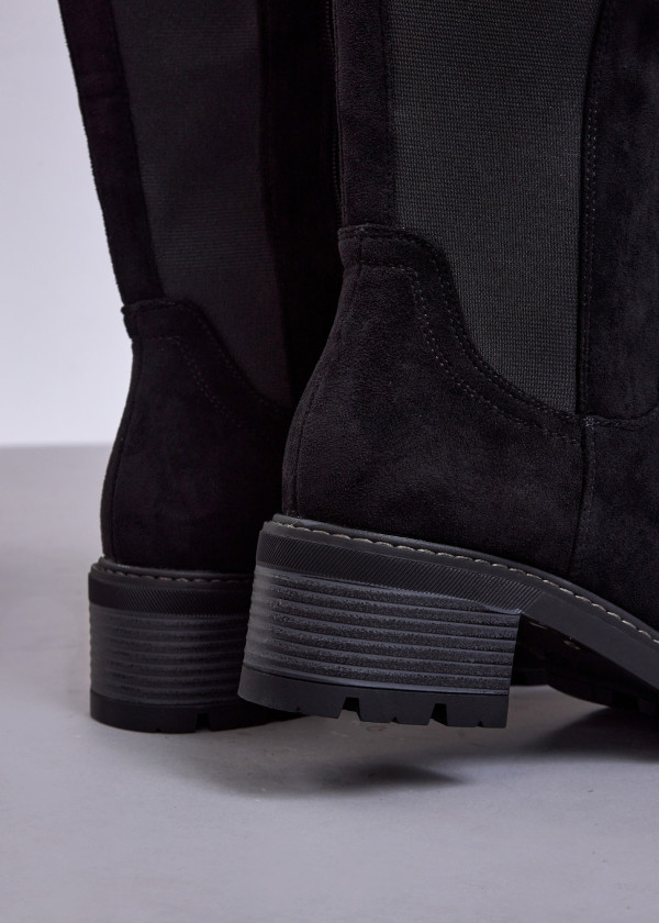 Black Suede Knee High Boots with Block Heel & Side Zip 2