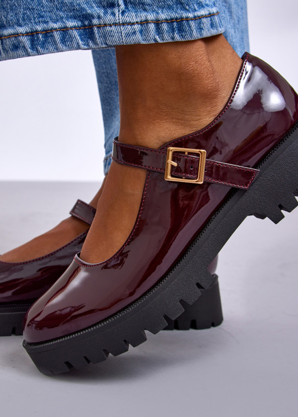 Wine Patent Chunky Mary Jane Flats with Buckle Strap 2