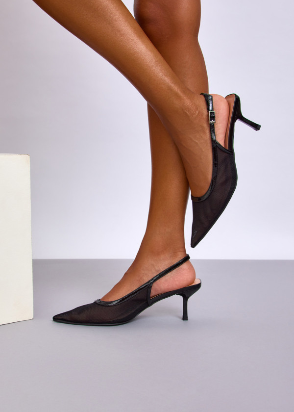 Black Mesh Slingback Kitten Heels 2