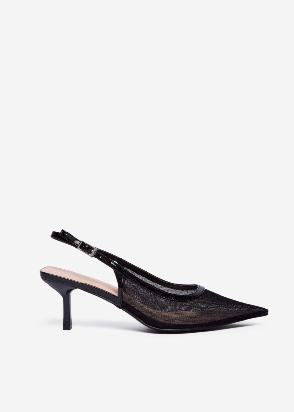 Black Mesh Slingback Kitten Heels 3