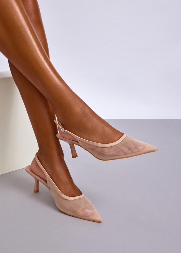 Nude Mesh Slingback Kitten Heels 1