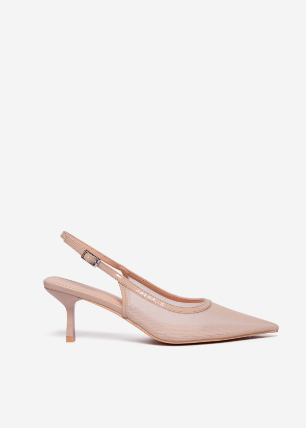 Nude Mesh Slingback Kitten Heels 3