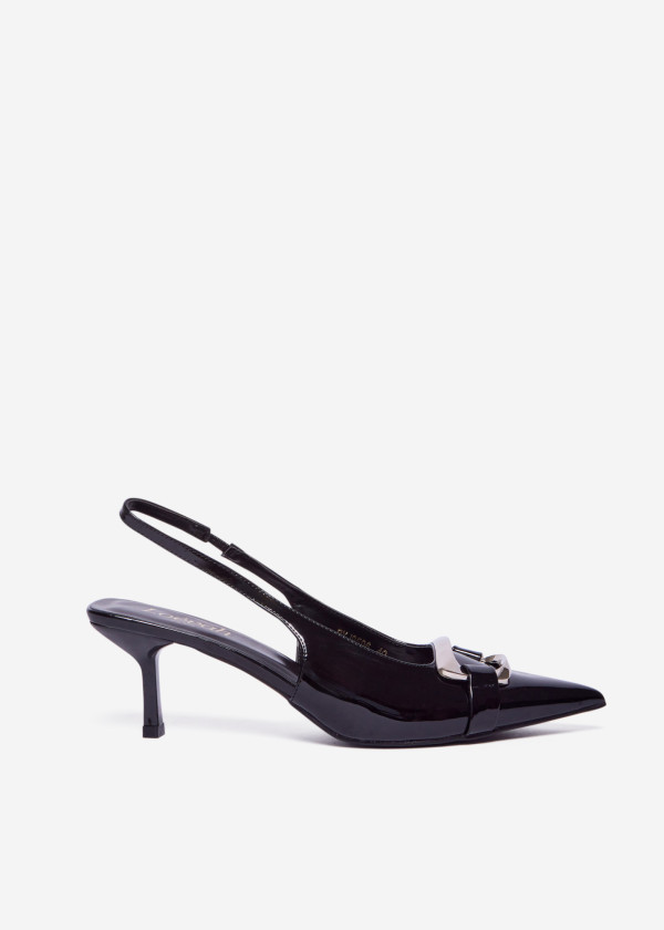 Black Patent Slingback Kitten Heels with Buckle Detail 3
