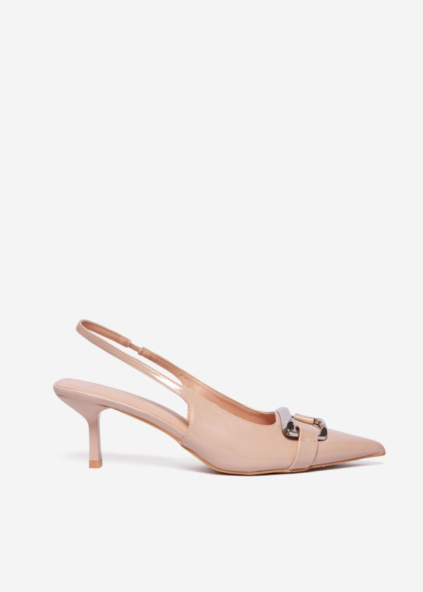 Nude Patent Slingback Kitten Heels with Buckle Detail 3