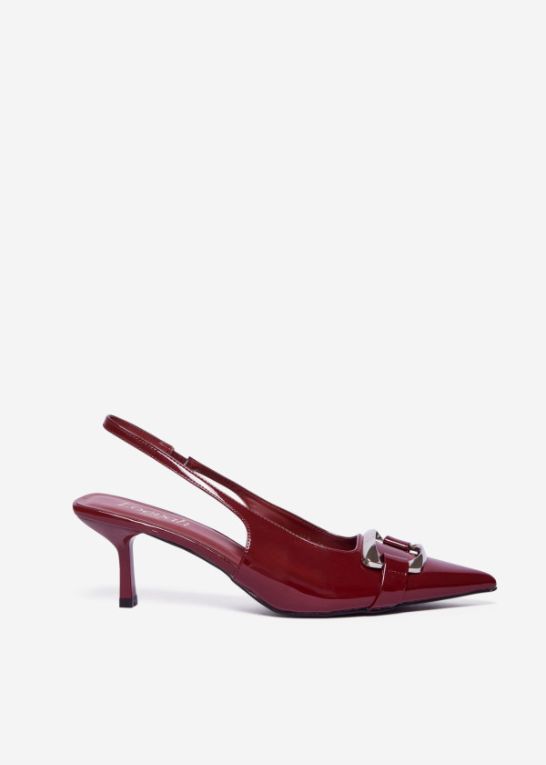 Wine Patent Slingback Kitten Heels with Buckle Detail 3