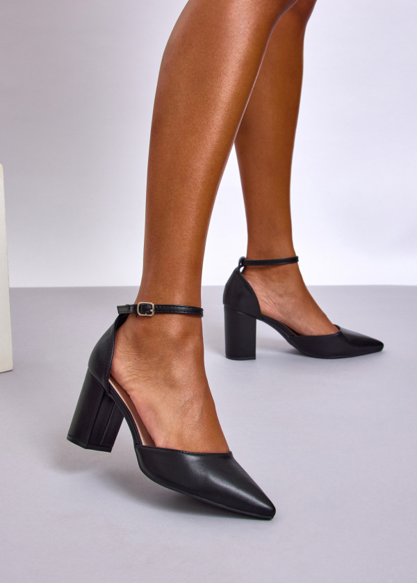 Black Block Heel Ankle Strap Court Shoes 4
