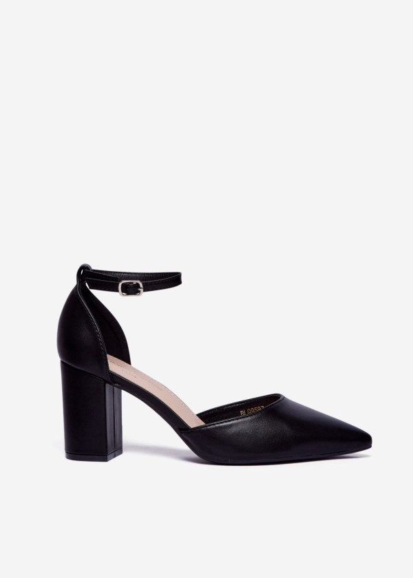 Black Block Heel Ankle Strap Court Shoes 3