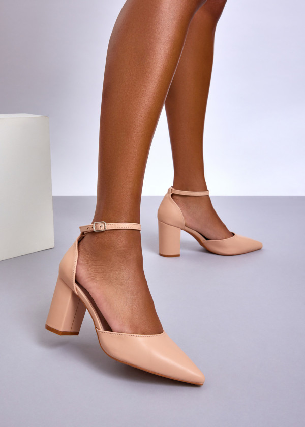Beige Block Heel Ankle Strap Court Shoes 4
