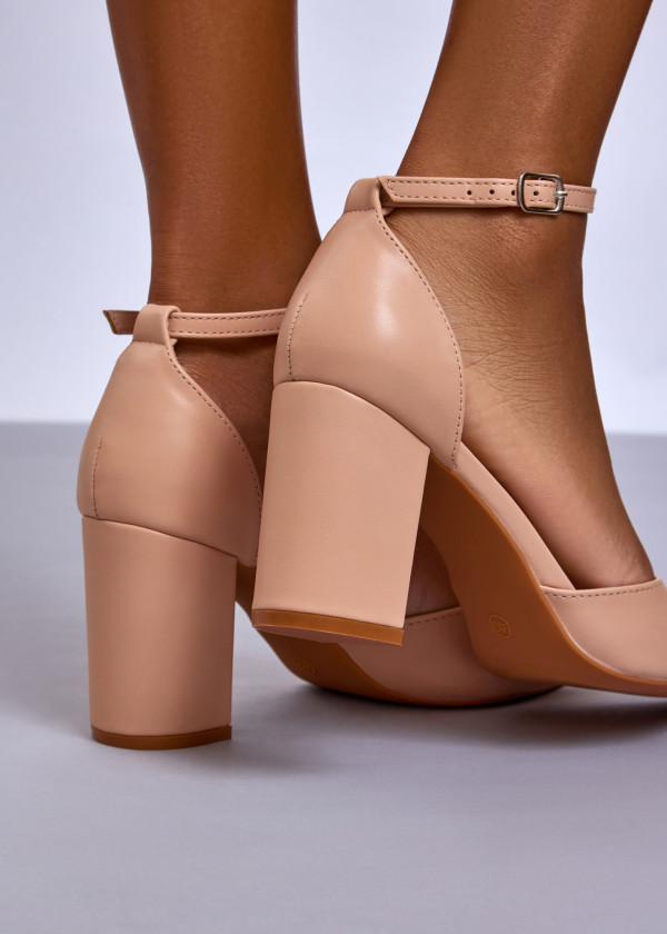 Beige Block Heel Ankle Strap Court Shoes 2