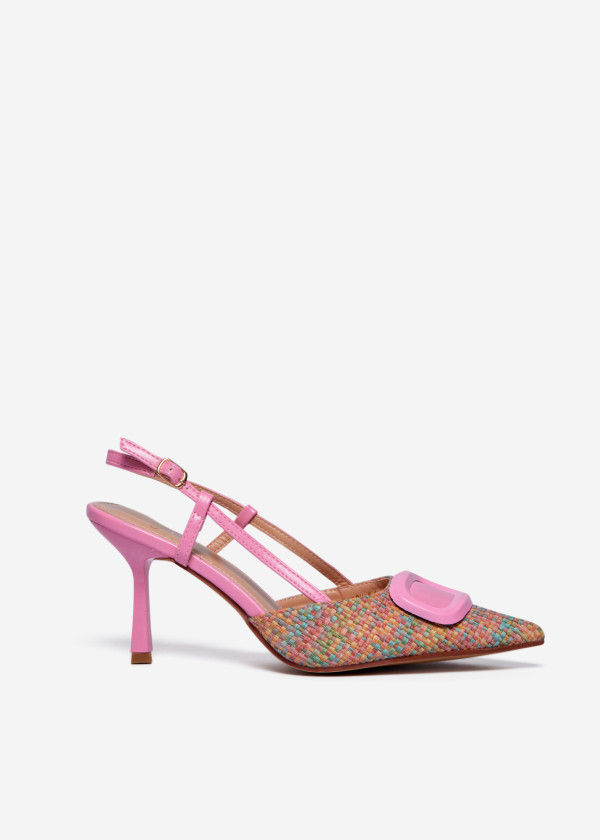 Pink Textured Slingback Heels with Buckle Detail 3