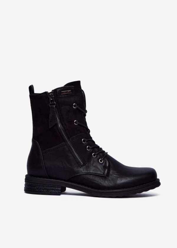 Black Lace-Up Combat Boots with Side Zipper 3