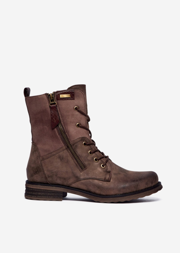 Khaki Lace-Up Combat Boots with Side Zipper 3
