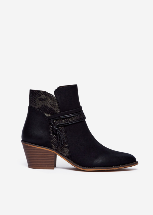 Black Western Ankle Boots with Snake Print Detail 3