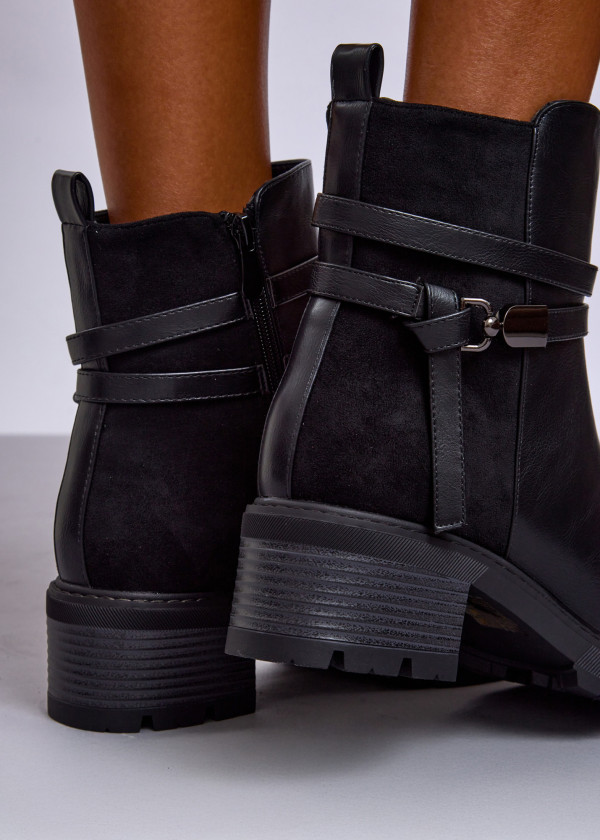 Black Block Heel Ankle Boots with Strap Detail 2