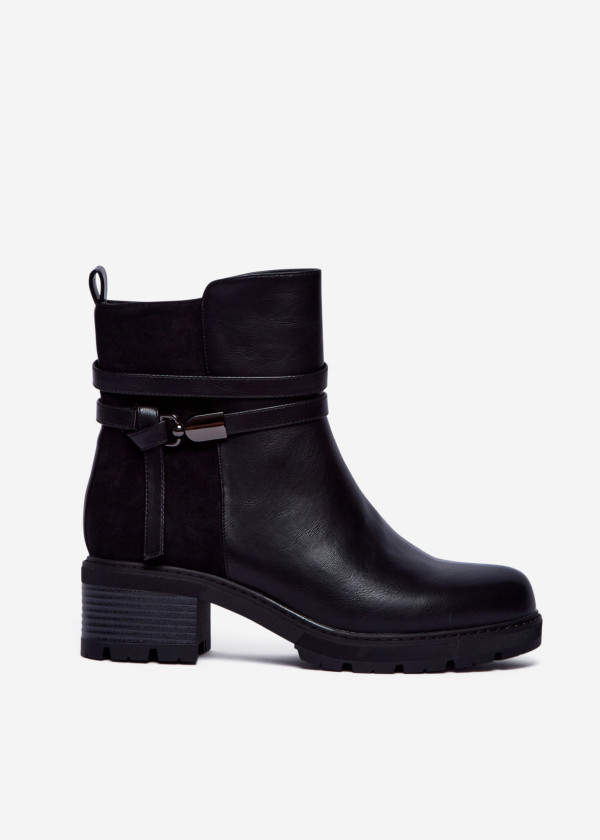 Black Block Heel Ankle Boots with Strap Detail 3