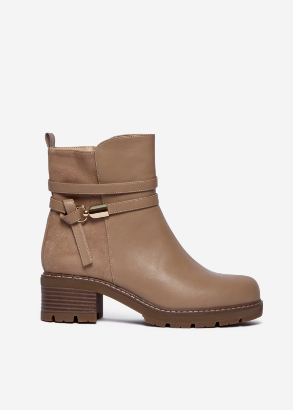 Khaki Block Heel Ankle Boots with Strap Detail 3
