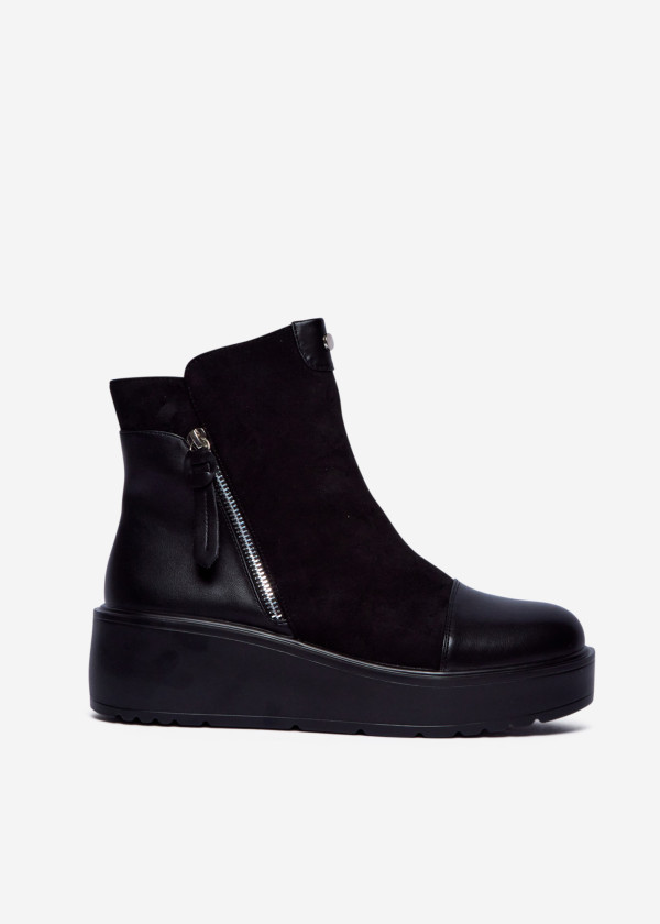 Black Wedge Ankle Boots with Side Zip 3