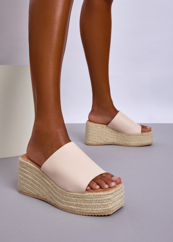 Beige Espadrille Wedge Sliders