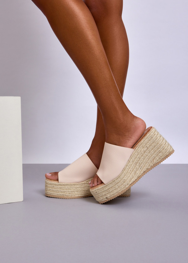 Beige Espadrille Wedge Sliders 1