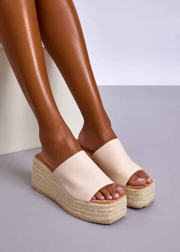 Beige Espadrille Wedge Sliders 2